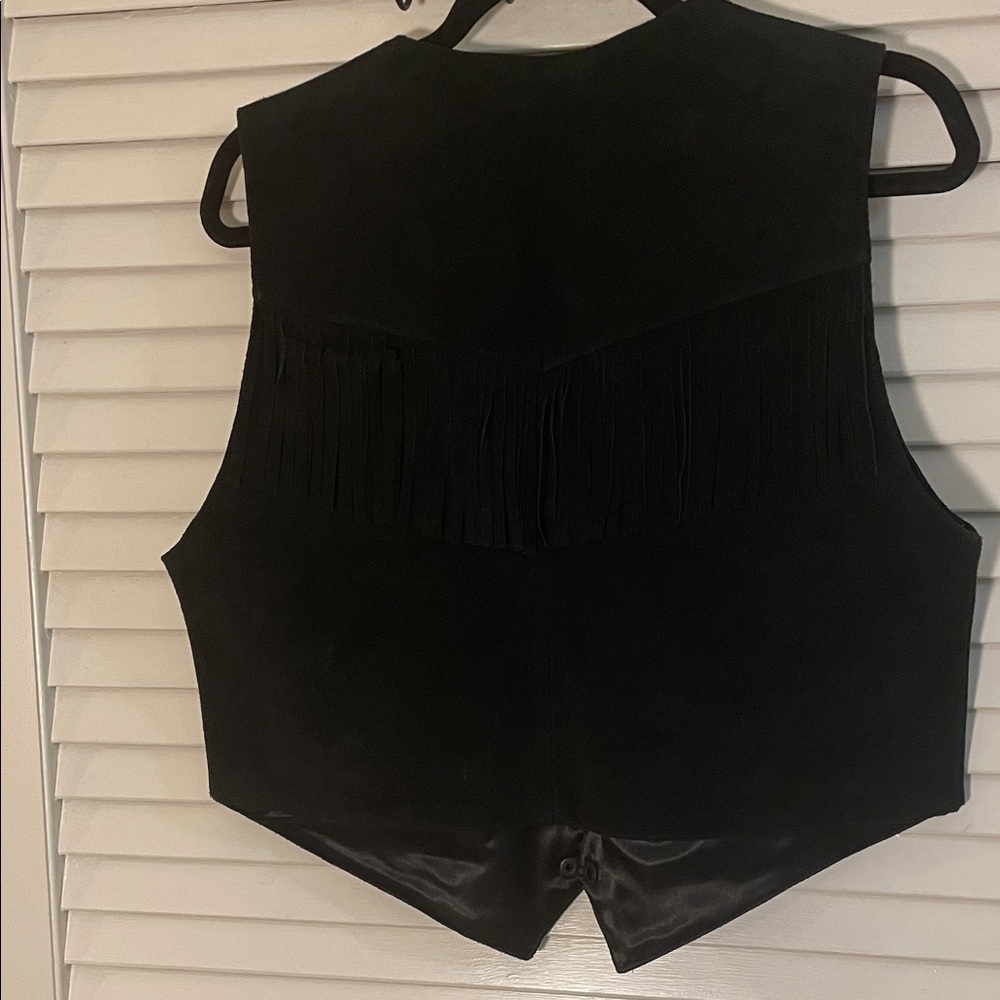 Match Me West Black Suede Fringe Front/Back Western Slant Pocketed Vest - Picture 10 of 15
